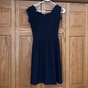 Navy sundress with chevron design.